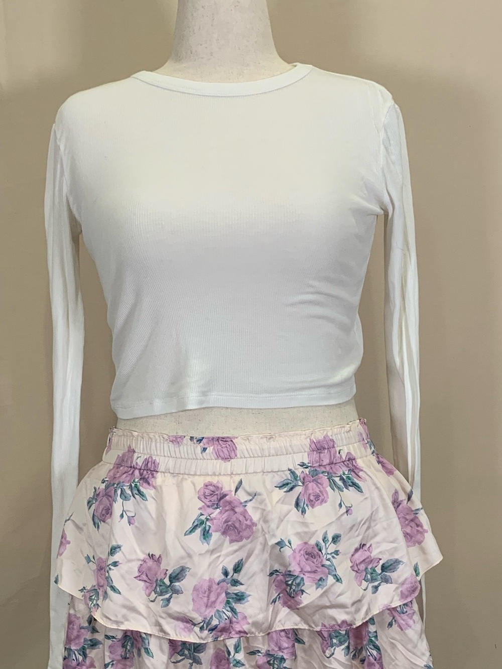 Cotton Citizen White Ribbed Long Sleeve Crop Top